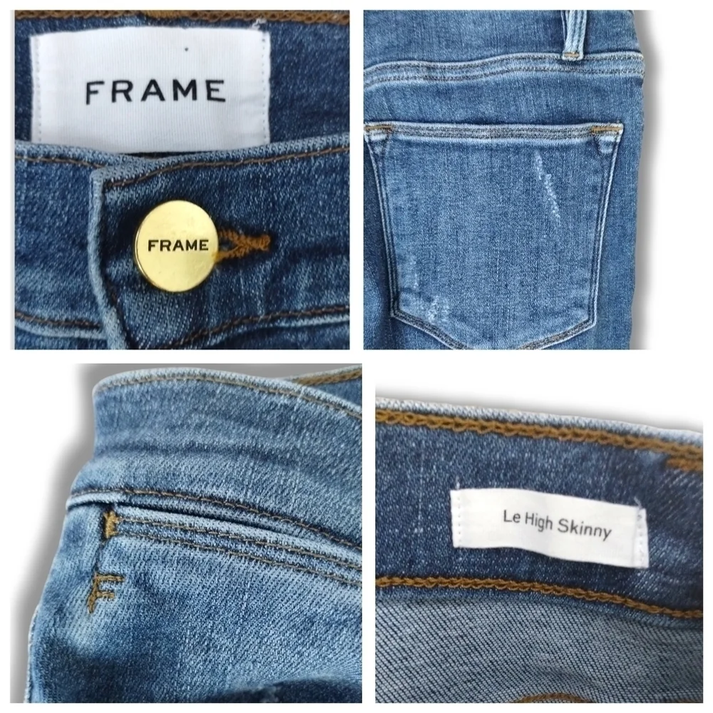FRAME Le High Rise Skinny Jeans Distressed Saxon Wash Size 27 - Picture 5 of 6
